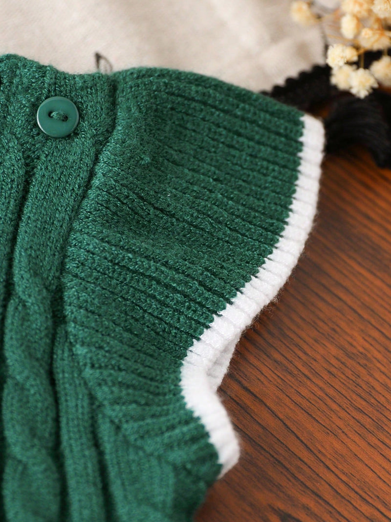 Souflis Souflis Macaquinho de Tricô para Bebê Menina, Gola de Renda Floral de Pescoço Careca Trançado, Manga Bufante Listrada em Preto e Branco com Laço, Macio e Confortável, Adequado para Uso Diário, Passeios, Viagens, Férias, Casa, Creche, Escola