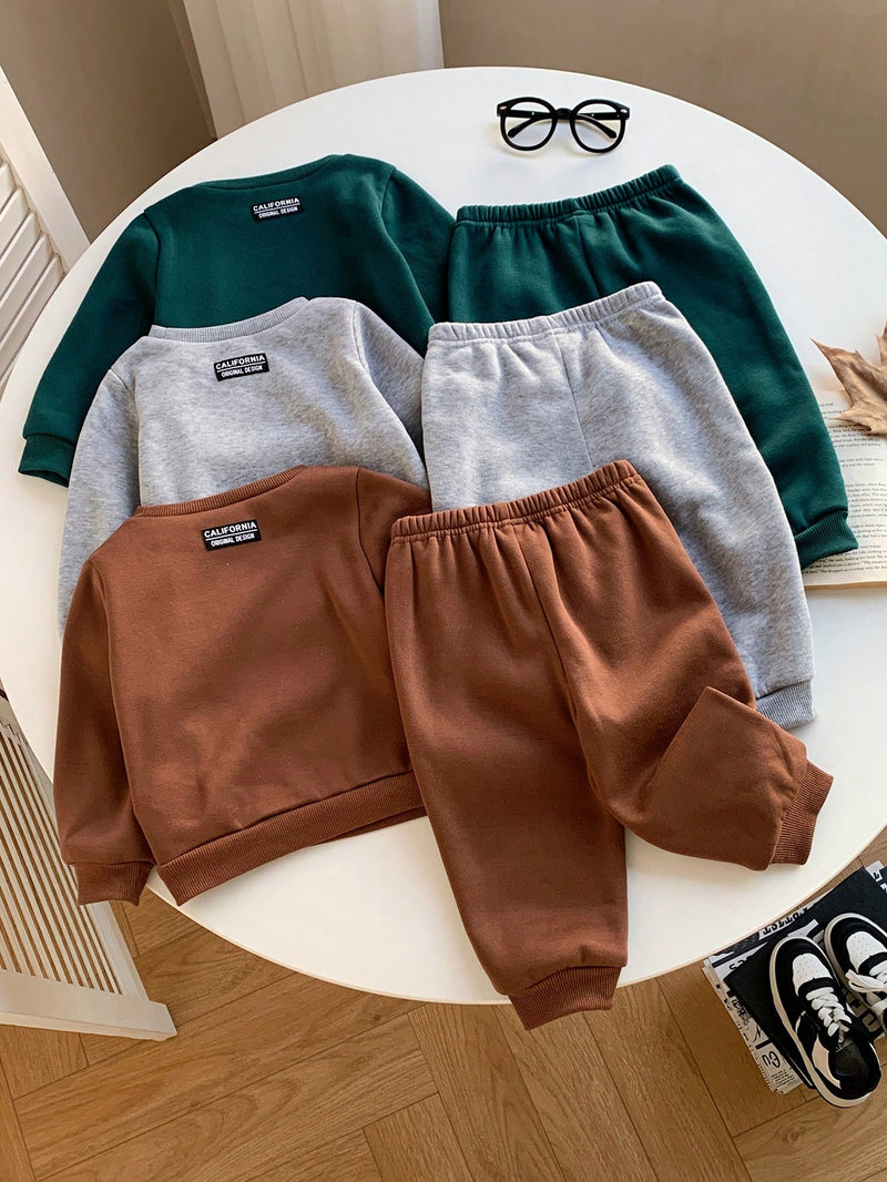 6 Peças Pacote de Conjunto de Roupas Combinadas de Menino/Menina Bebê, Verde Caqui e Cinza Sólido, Moletom de Manga Longa com Capuz Versátil e Calça Longa de Cintura Elástica, Adequado para Outono/Inverno, Outdoor e Esportes