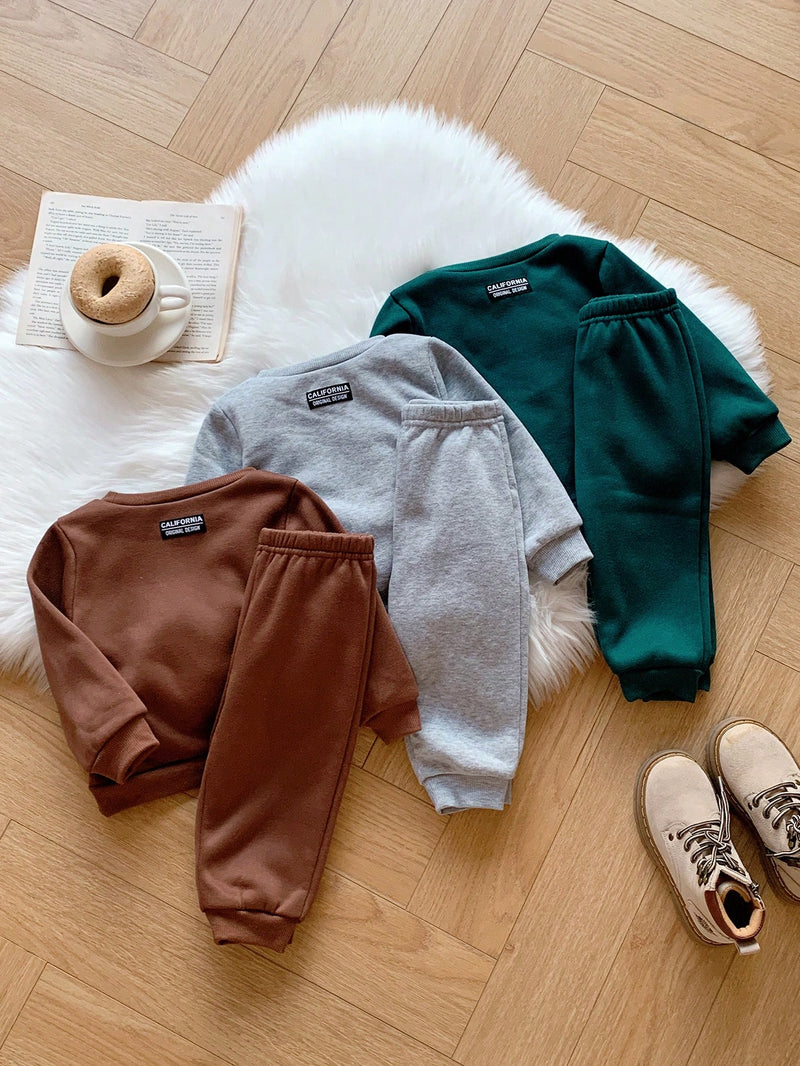 6 Peças Pacote de Conjunto de Roupas Combinadas de Menino/Menina Bebê, Verde Caqui e Cinza Sólido, Moletom de Manga Longa com Capuz Versátil e Calça Longa de Cintura Elástica, Adequado para Outono/Inverno, Outdoor e Esportes