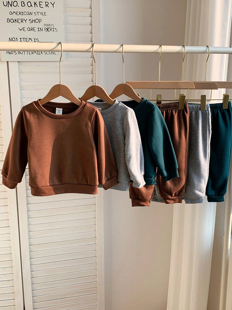 6 Peças Pacote de Conjunto de Roupas Combinadas de Menino/Menina Bebê, Verde Caqui e Cinza Sólido, Moletom de Manga Longa com Capuz Versátil e Calça Longa de Cintura Elástica, Adequado para Outono/Inverno, Outdoor e Esportes