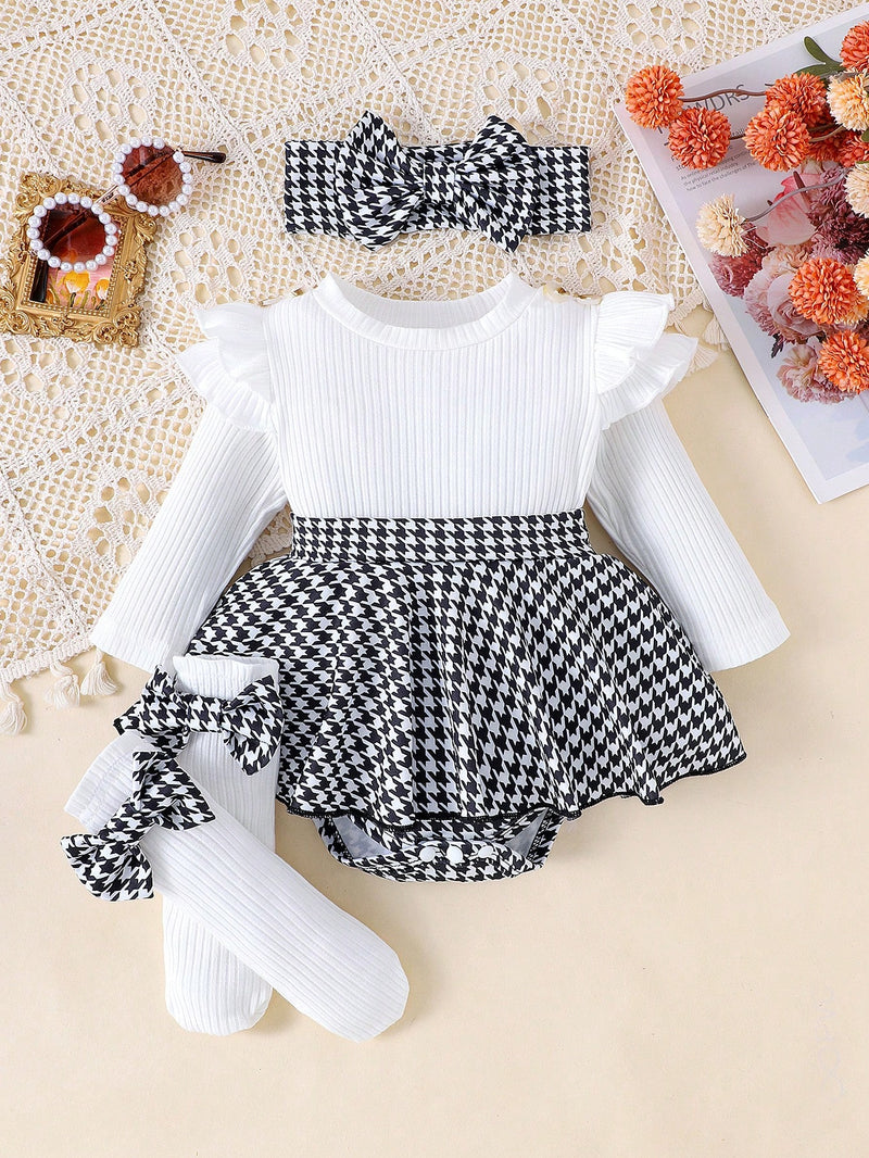 1 Peça Macacão Longo de Manga Longa com Estampa Patchwork Fofa para Bebês e Crianças Pequenas, Fino para Primavera e Outono