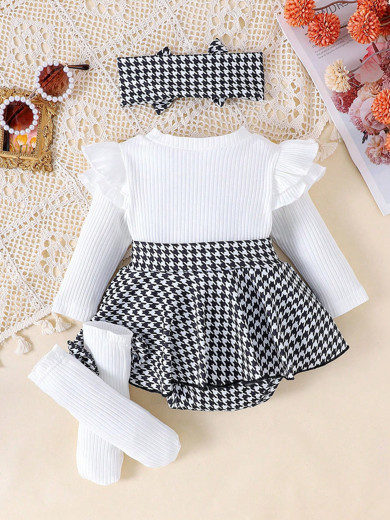 1 Peça Macacão Longo de Manga Longa com Estampa Patchwork Fofa para Bebês e Crianças Pequenas, Fino para Primavera e Outono