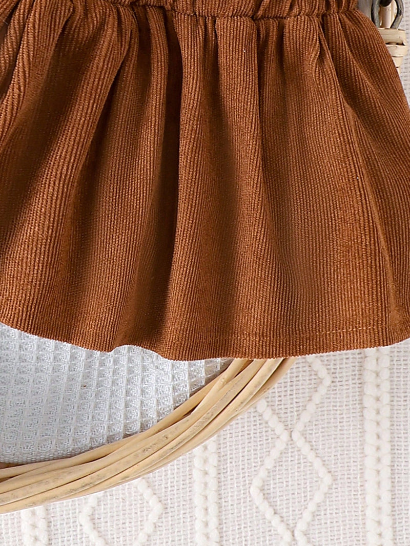 Conjunto de 2 peças para Bebê Menina, Bodysuit de Manga Longa + Vestido Jardineira de Veludo Cotelê, Outono Inverno