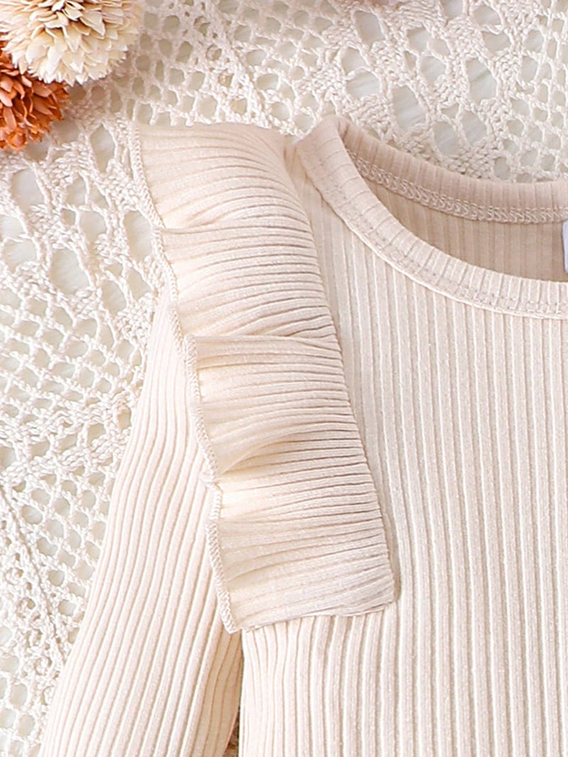 Conjunto de 2 peças para Bebê Menina, Bodysuit de Manga Longa + Vestido Jardineira de Veludo Cotelê, Outono Inverno