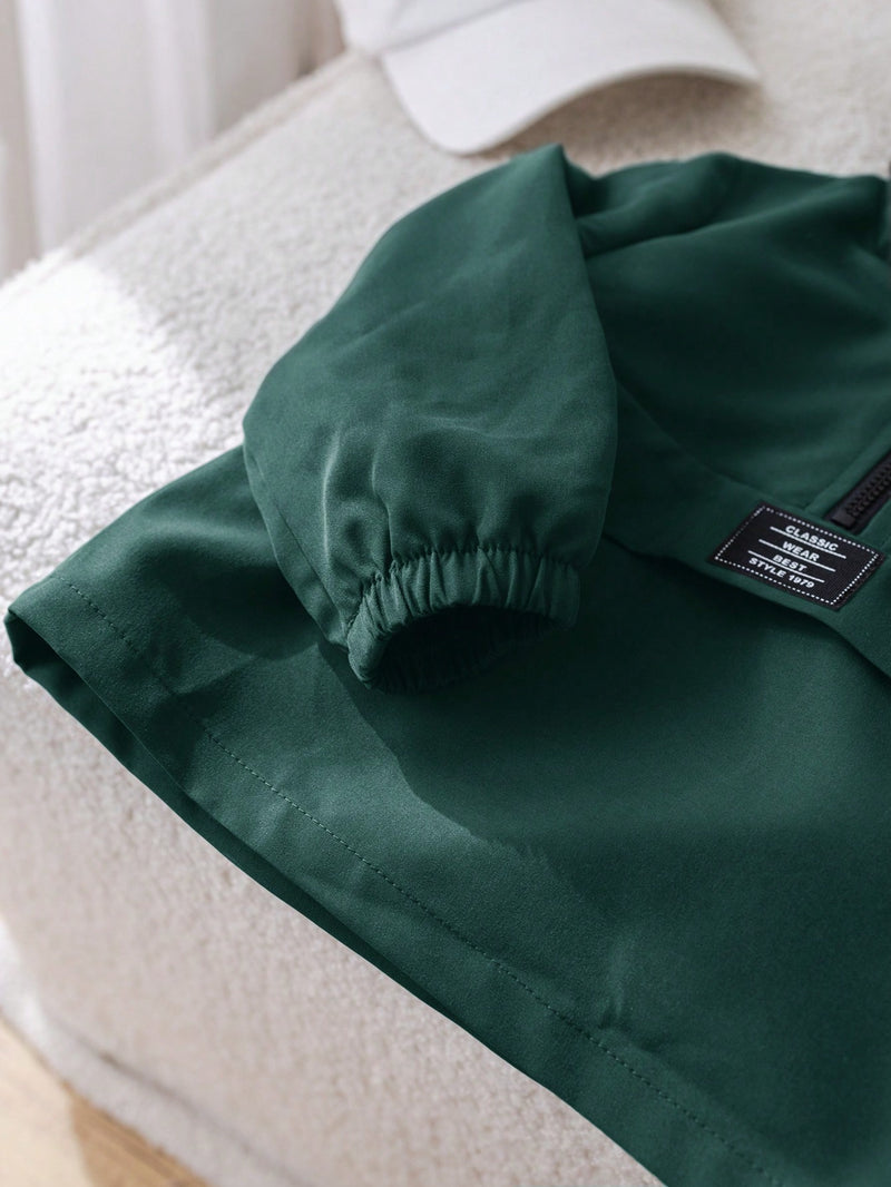 2 Peças Conjunto de Roupa de Outono Verde para Bebê Menino - Moletom com Capuz com Costura Decorativa e Calça com Cintura Elástica, Conjunto Esportivo Casual Combinável Adequado para Uso Externo e Doméstico