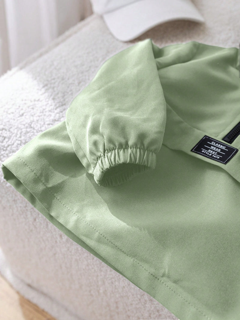 2 Peças Conjunto de Roupa de Outono Verde para Bebê Menino - Moletom com Capuz com Costura Decorativa e Calça com Cintura Elástica, Conjunto Esportivo Casual Combinável Adequado para Uso Externo e Doméstico
