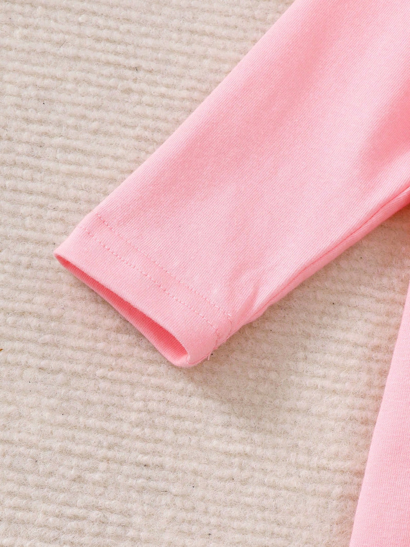 3 peças Conjunto de Macacão de Manga Longa com Decote Redondo Casual para Recém-Nascidos Meninas com Estampa de Estrela, Lua e Nuvem