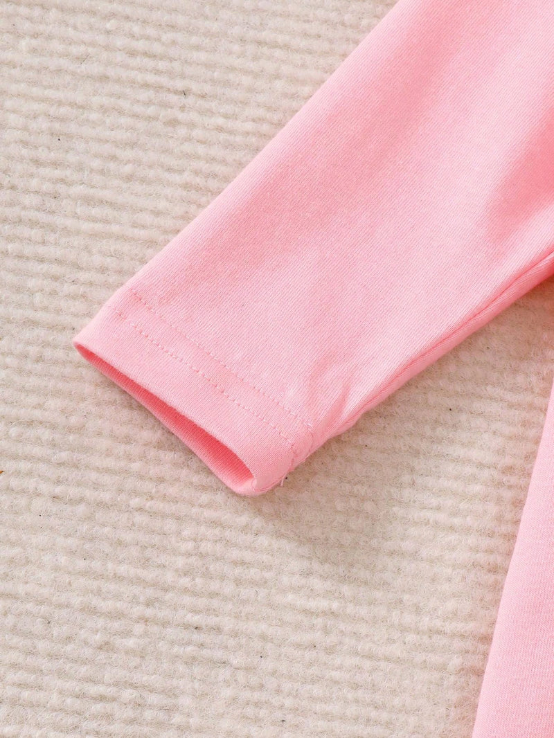 3 peças Conjunto de Macacão de Manga Longa com Decote Redondo Casual para Recém-Nascidos Meninas com Estampa de Estrela, Lua e Nuvem