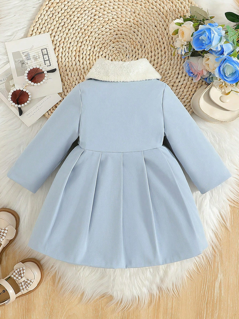 Souflis Souflis Jaqueta Forrada de Fleece para Bebês Meninas com Gola Falsa de Pele e Laço 3D, Casaco Trench para Outono Inverno, Cáqui Marrom