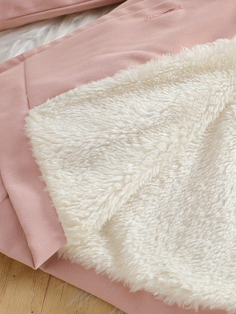 Souflis Souflis Jaqueta Forrada de Fleece para Bebês Meninas com Gola Falsa de Pele e Laço 3D, Casaco Trench para Outono Inverno, Cáqui Marrom