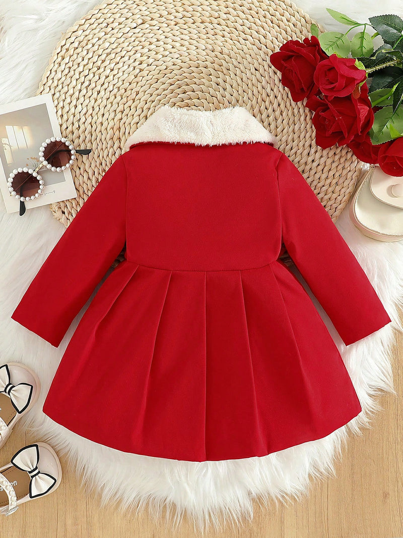 Souflis Souflis Jaqueta Forrada de Fleece para Bebês Meninas com Gola Falsa de Pele e Laço 3D, Casaco Trench para Outono Inverno, Cáqui Marrom