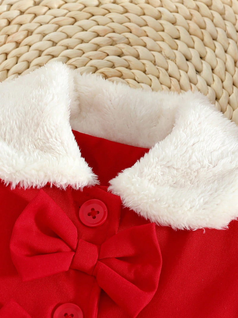 Souflis Souflis Jaqueta Forrada de Fleece para Bebês Meninas com Gola Falsa de Pele e Laço 3D, Casaco Trench para Outono Inverno, Cáqui Marrom
