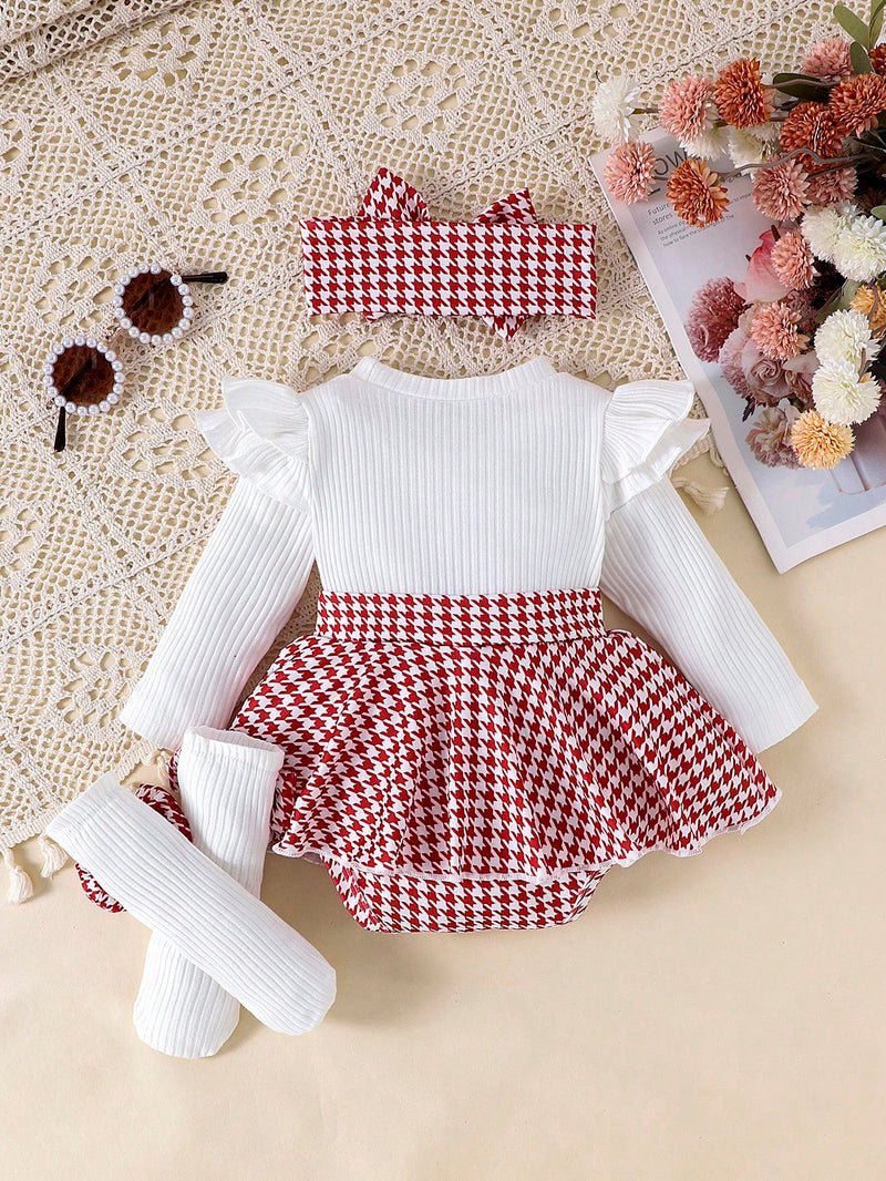 1 Peça Macacão Longo de Manga Longa com Estampa Patchwork Fofa para Bebês e Crianças Pequenas, Fino para Primavera e Outono