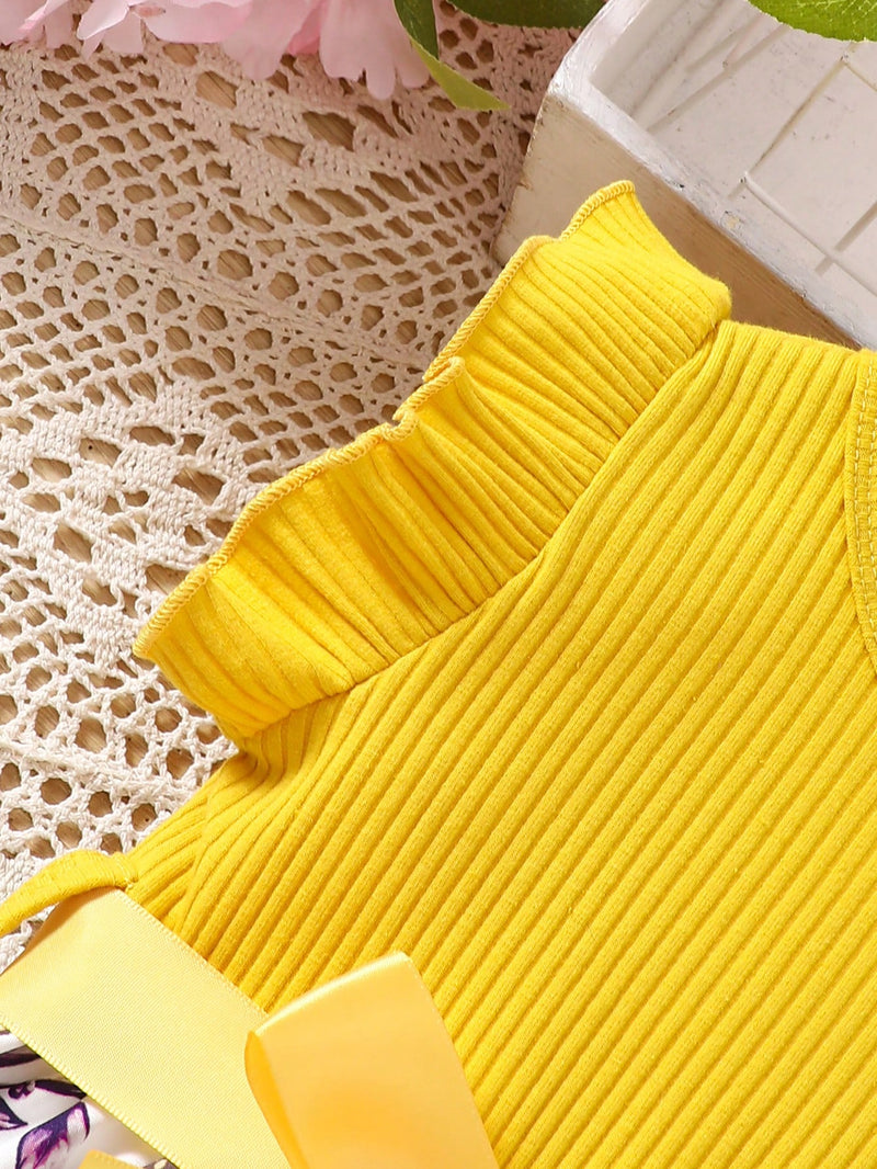 Vestido Fofo Casual e Romântico de Borboleta com Cinto Estampado com Padrão Diário Básico para Bebê Menina, Adequado para Passeios