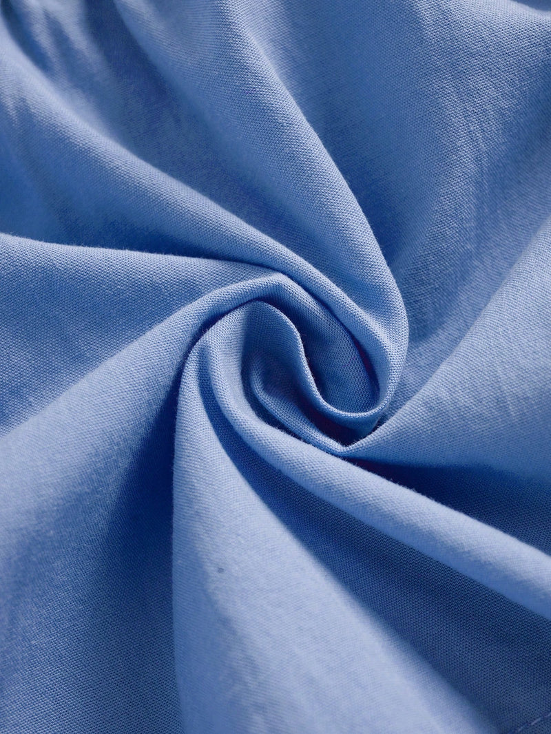 Souflis Souflis Body De Mangas Curtas Com Babados De Borda De Renda Azul Para Bebês Meninas Com Headband, Adequado Para Uso Diário E Casual, Primavera/verão