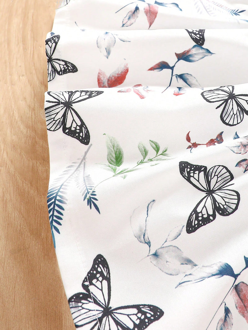 Vestido Fofo Casual e Romântico de Borboleta com Cinto Estampado com Padrão Diário Básico para Bebê Menina, Adequado para Passeios