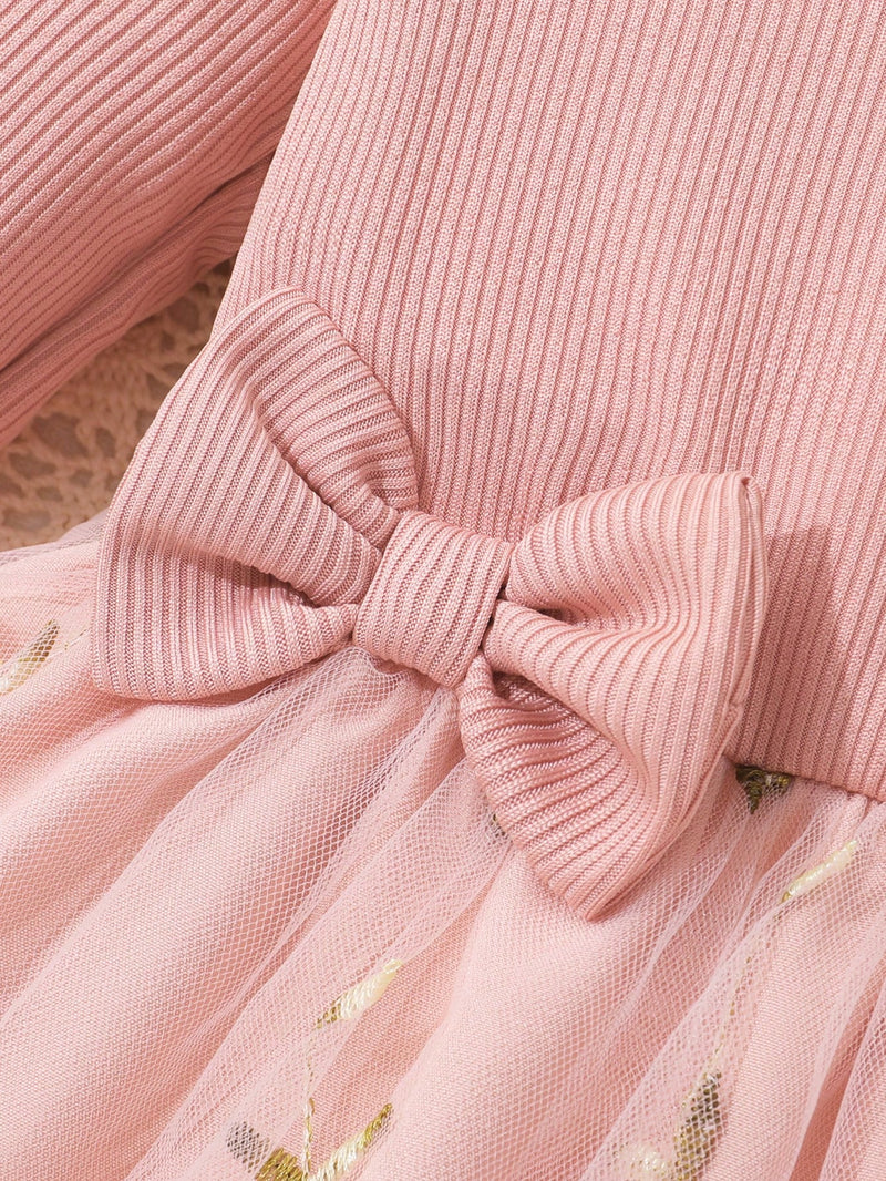 Vestido de Princesa de Babados e Laço na Frente com Manga Curta, Macio e Respirável, para Meninas Bebês Elegantes e Doces