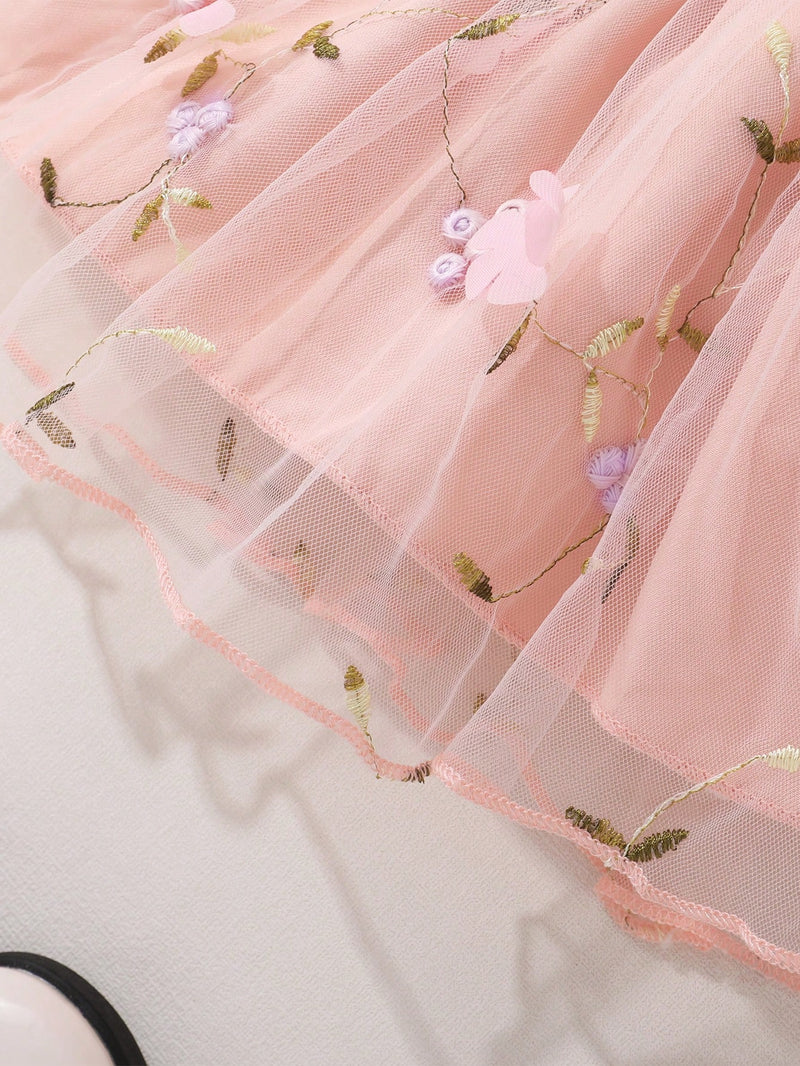 Vestido de Princesa de Babados e Laço na Frente com Manga Curta, Macio e Respirável, para Meninas Bebês Elegantes e Doces
