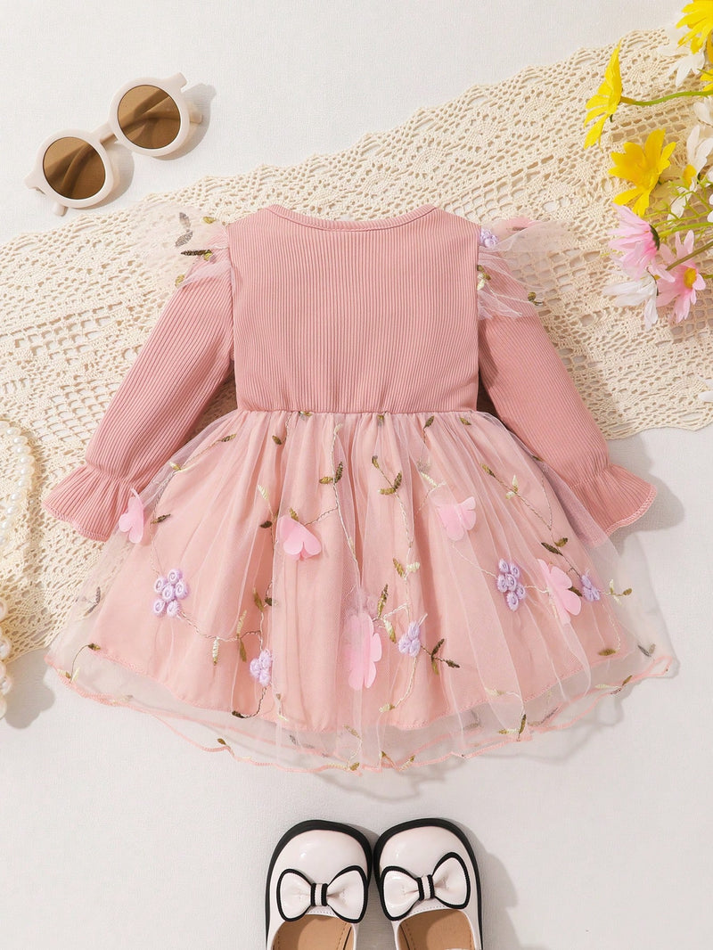 Vestido de Princesa de Babados e Laço na Frente com Manga Curta, Macio e Respirável, para Meninas Bebês Elegantes e Doces