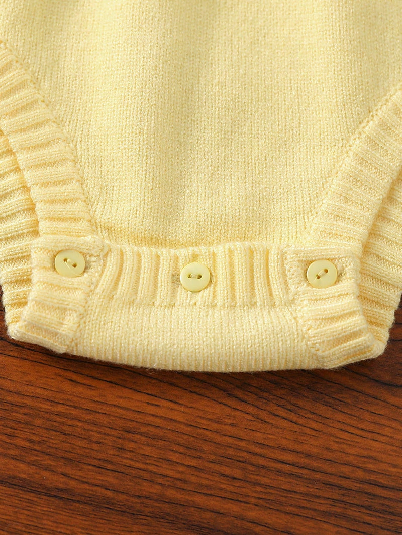 Souflis Souflis Macaquinho de Tricô para Bebê Menina, Gola de Renda Floral de Pescoço Careca Trançado, Manga Bufante Listrada em Preto e Branco com Laço, Macio e Confortável, Adequado para Uso Diário, Passeios, Viagens, Férias, Casa, Creche, Escola