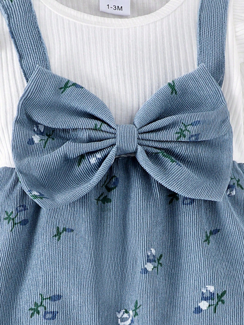 Macaquinho Floral Delicado para Bebê Menina com Decoração em Laço e Tiara, Primavera e Outono