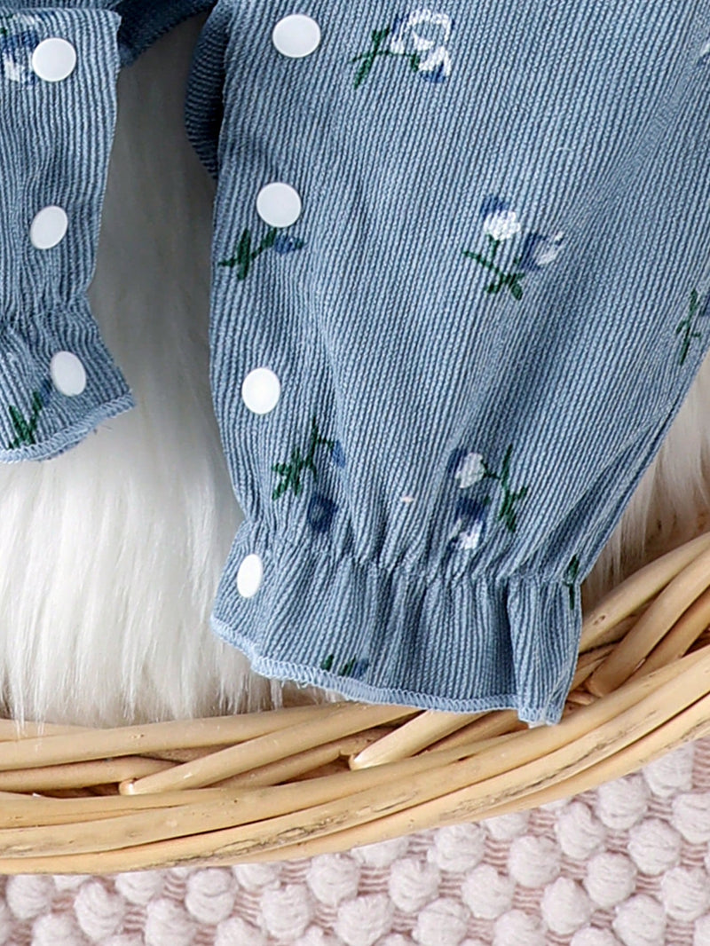 Macaquinho Floral Delicado para Bebê Menina com Decoração em Laço e Tiara, Primavera e Outono