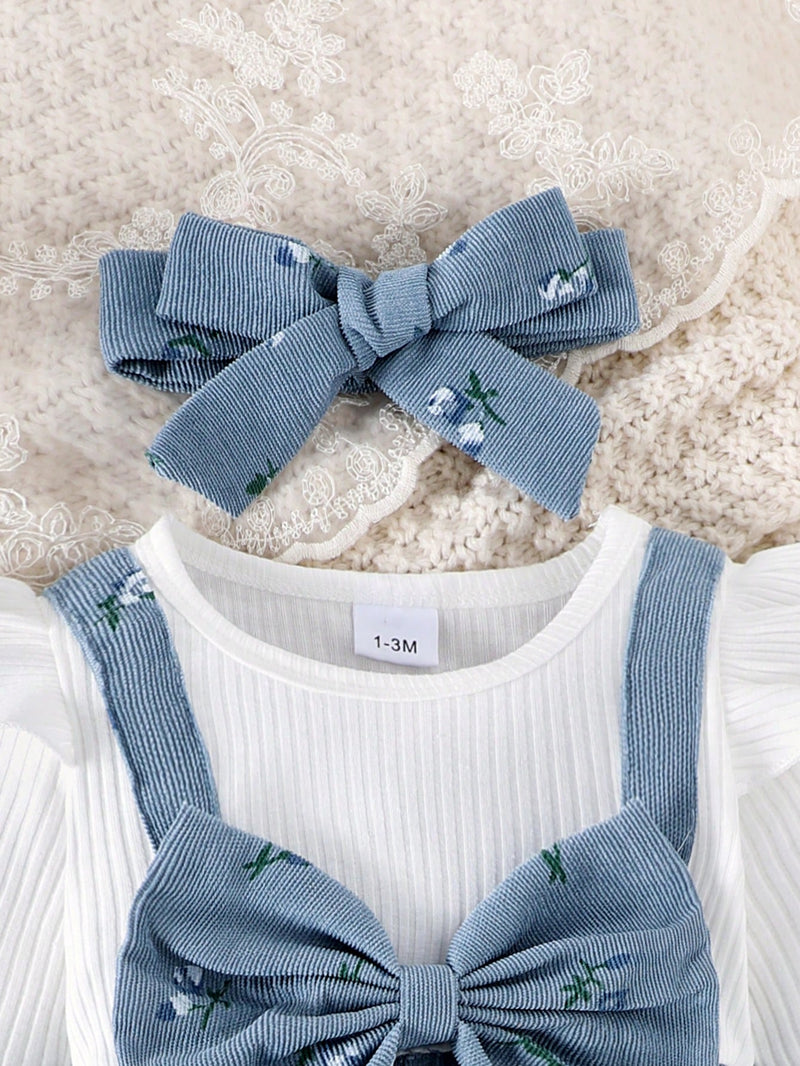 Macaquinho Floral Delicado para Bebê Menina com Decoração em Laço e Tiara, Primavera e Outono