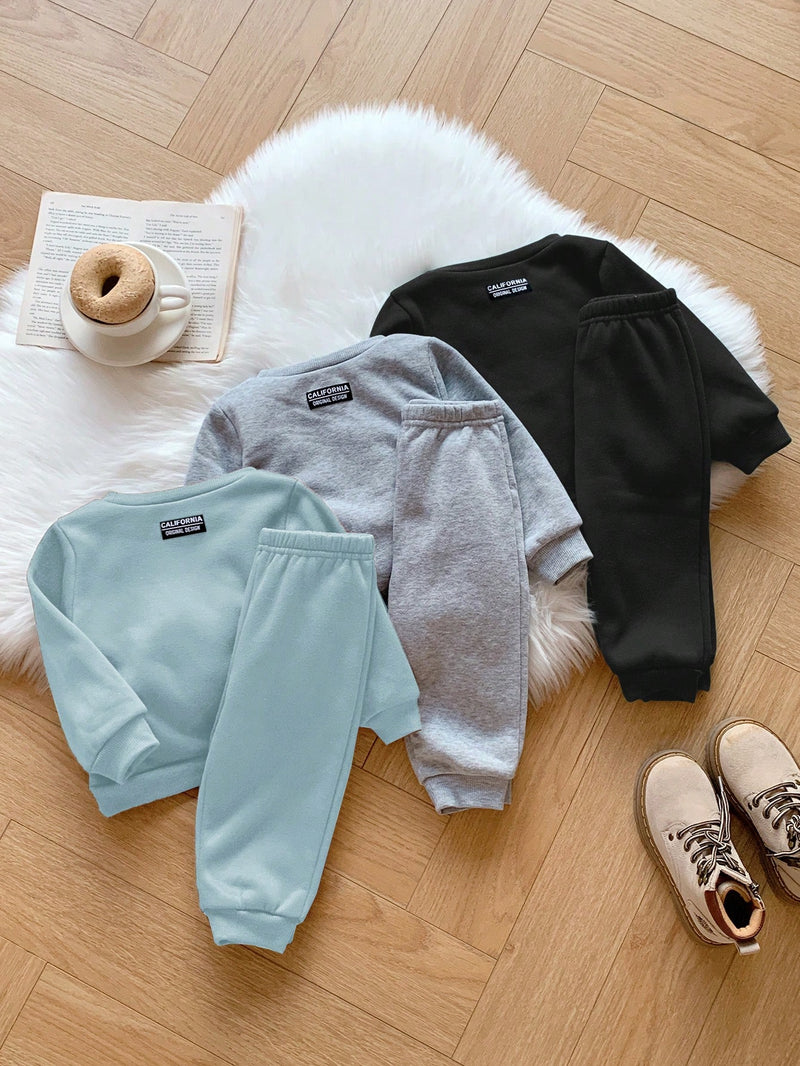 6 Peças Pacote de Conjunto de Roupas Combinadas de Menino/Menina Bebê, Verde Caqui e Cinza Sólido, Moletom de Manga Longa com Capuz Versátil e Calça Longa de Cintura Elástica, Adequado para Outono/Inverno, Outdoor e Esportes