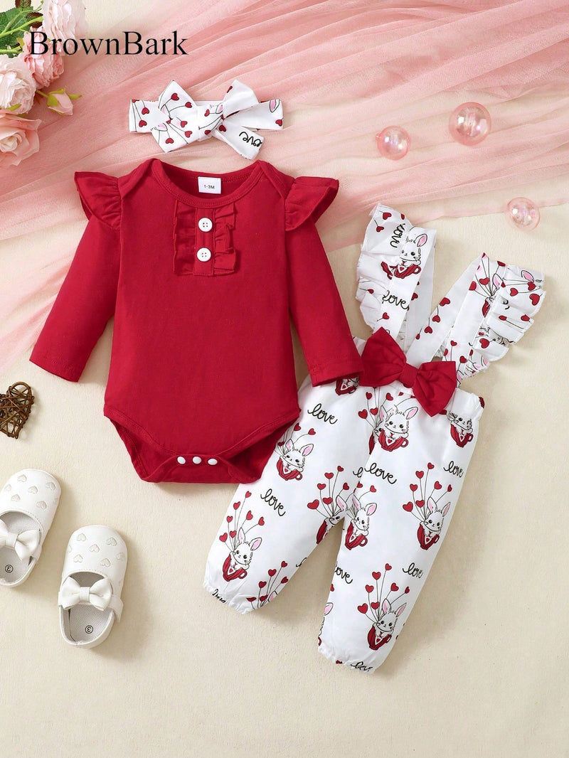 BrownBark Conjunto de roupa de bebê com 3 peças - Top de Manga Longa Amarela com Macacão de Flores e Faixa de Cabeça