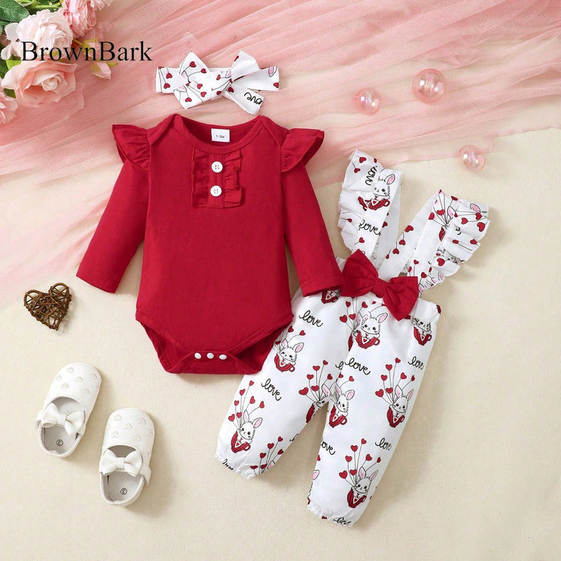 BrownBark Conjunto de roupa de bebê com 3 peças - Top de Manga Longa Amarela com Macacão de Flores e Faixa de Cabeça