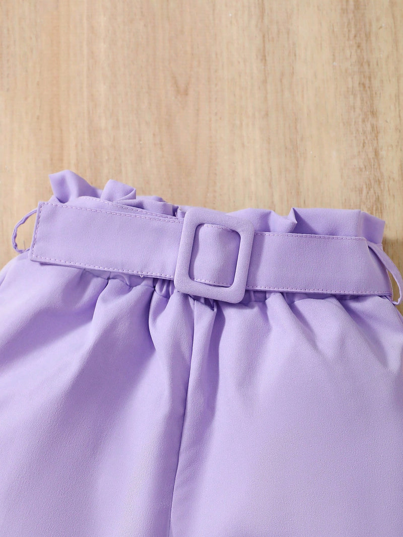 Conjunto de Top de um ombro só e shorts com cintura Paperbag para bebê menina