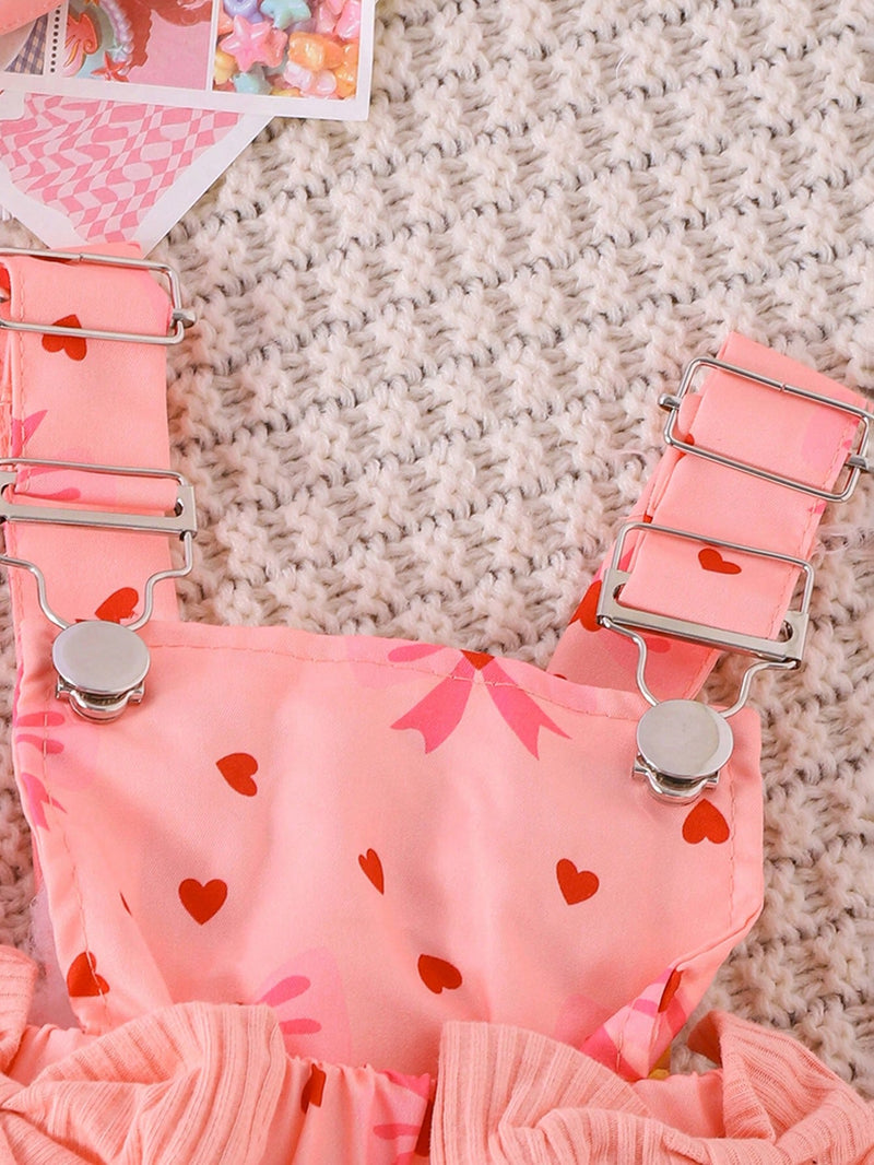 2 Peças Conjunto de Macacão + Vestido de Alça Elegante e Fofo de Manga Longa para Bebê/Menina, Leve para Primavera/Outono