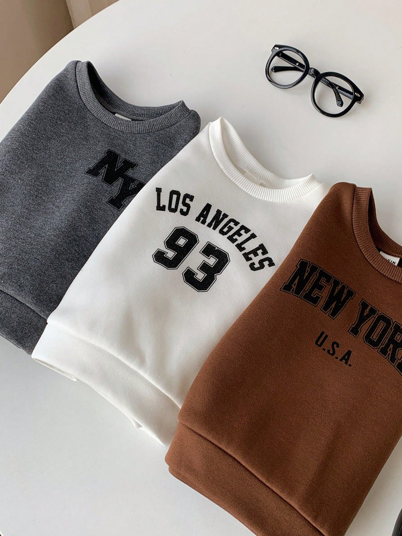 3 peças/Conjunto Moletons de Manga Longa com Estampa de Letra Versátil e Fofa para Menino/Menina Bebê, Multipack Combinável, Outono/Inverno
