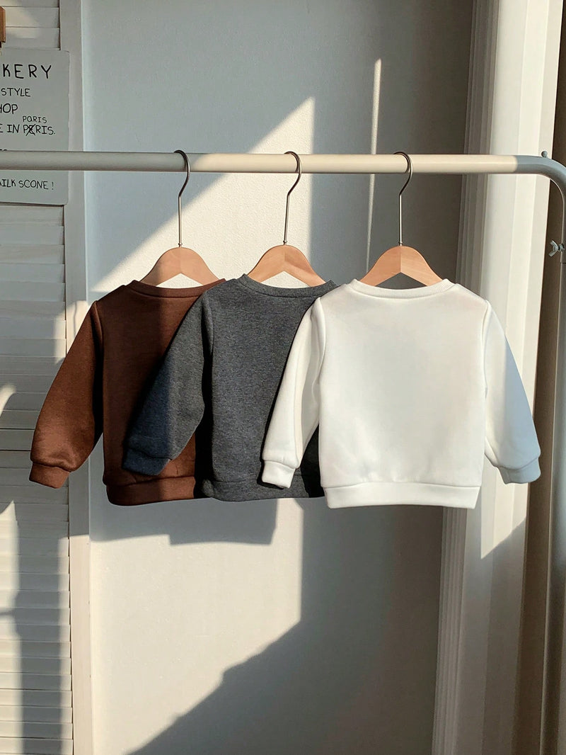 3 peças/Conjunto Moletons de Manga Longa com Estampa de Letra Versátil e Fofa para Menino/Menina Bebê, Multipack Combinável, Outono/Inverno