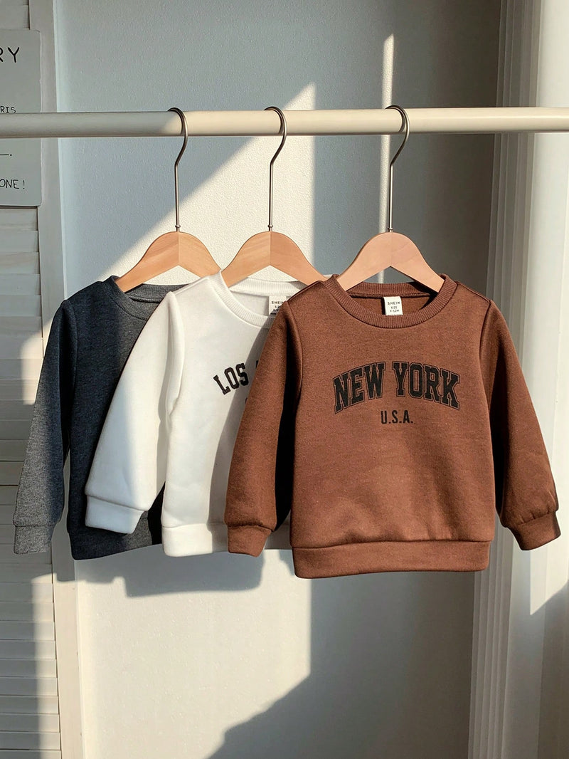 3 peças/Conjunto Moletons de Manga Longa com Estampa de Letra Versátil e Fofa para Menino/Menina Bebê, Multipack Combinável, Outono/Inverno