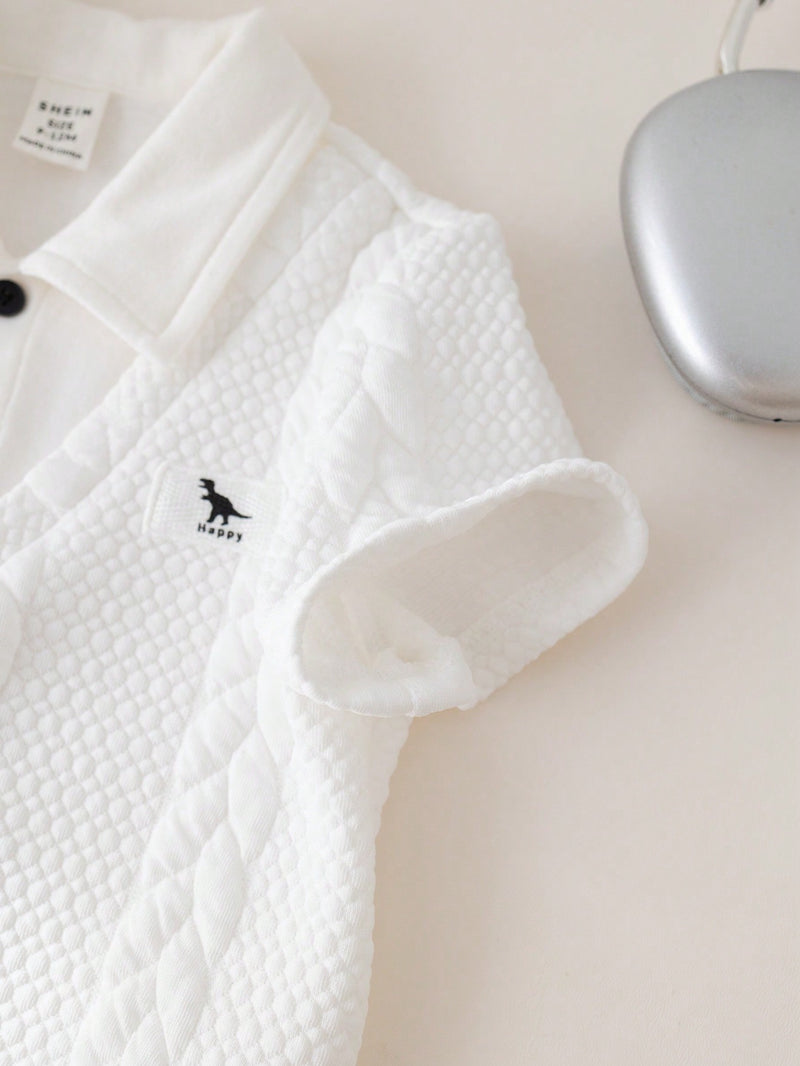 Conjunto de 2 peças Top Polo Fofa e Shorts de Cintura Elástica para Bebê Menino, Primavera/Verão, Adequado para Festa de Aniversário, Evento da Noite, Apresentação, Casamento, Chá de Bebê, Batizado, Comemoração do Primeiro Aniversário