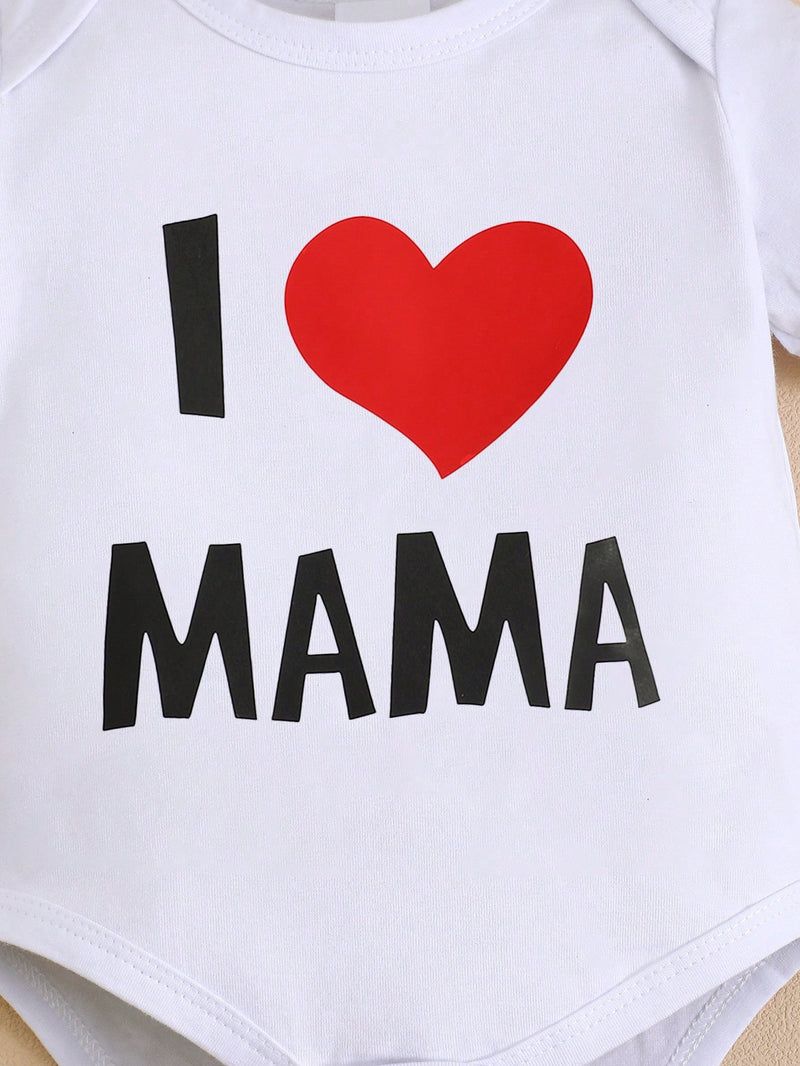 BrownBark 2 peças/Conjunto Macacão de Manga Curta com Estampa Gráfica "Eu Amo Papai e Mamãe" para Bebê/Criança, Terno de Engatinhar de Bebê Fofo e Simples, Dia das Mães/Dia dos Pais