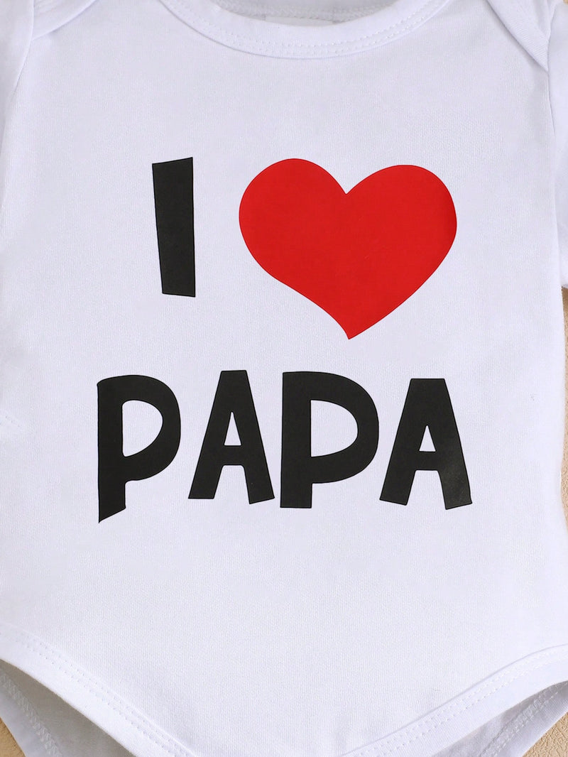 BrownBark 2 peças/Conjunto Macacão de Manga Curta com Estampa Gráfica "Eu Amo Papai e Mamãe" para Bebê/Criança, Terno de Engatinhar de Bebê Fofo e Simples, Dia das Mães/Dia dos Pais