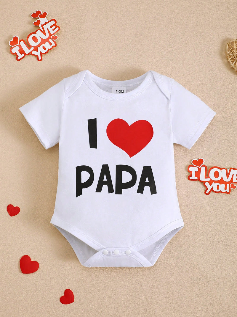 BrownBark 2 peças/Conjunto Macacão de Manga Curta com Estampa Gráfica "Eu Amo Papai e Mamãe" para Bebê/Criança, Terno de Engatinhar de Bebê Fofo e Simples, Dia das Mães/Dia dos Pais