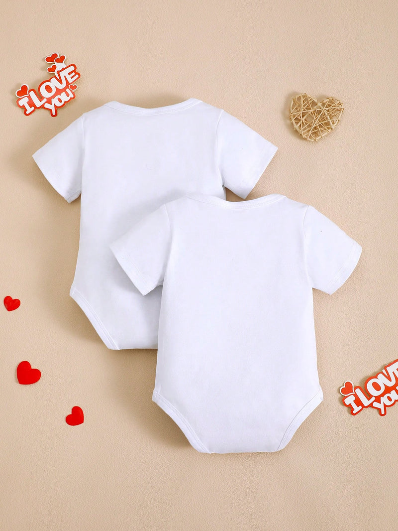 BrownBark 2 peças/Conjunto Macacão de Manga Curta com Estampa Gráfica "Eu Amo Papai e Mamãe" para Bebê/Criança, Terno de Engatinhar de Bebê Fofo e Simples, Dia das Mães/Dia dos Pais