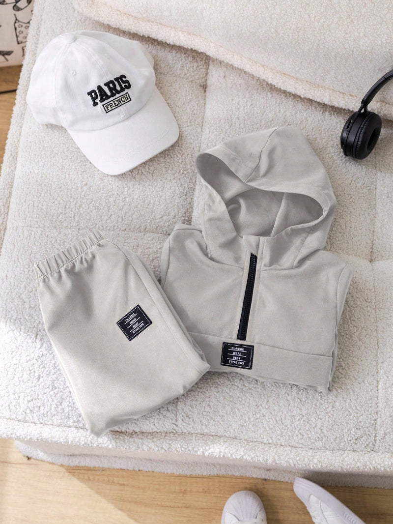 2 Peças Conjunto de Roupa de Outono Verde para Bebê Menino - Moletom com Capuz com Costura Decorativa e Calça com Cintura Elástica, Conjunto Esportivo Casual Combinável Adequado para Uso Externo e Doméstico