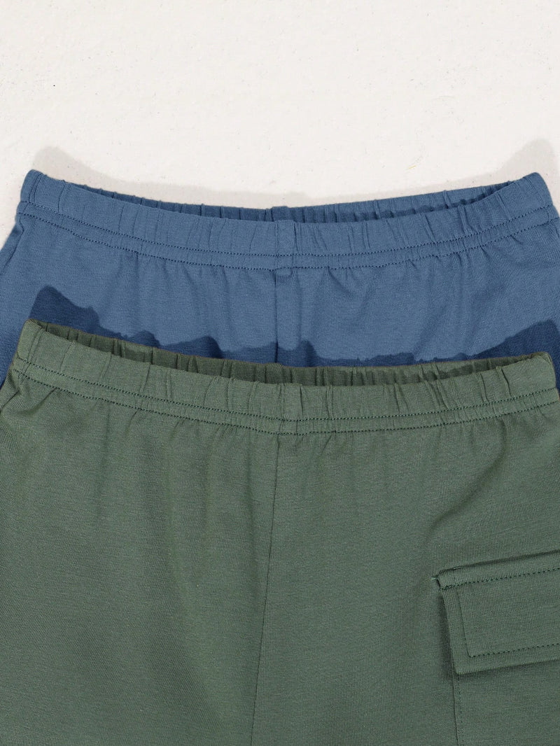 4 peças/conjunto de Verão Estilo Coreano Casual Fofo, Padrão de Desenho Animado Listrado Camiseta Manga Curta, Shorts de Elástico com Bolsos para Meninos e Meninas Bebês