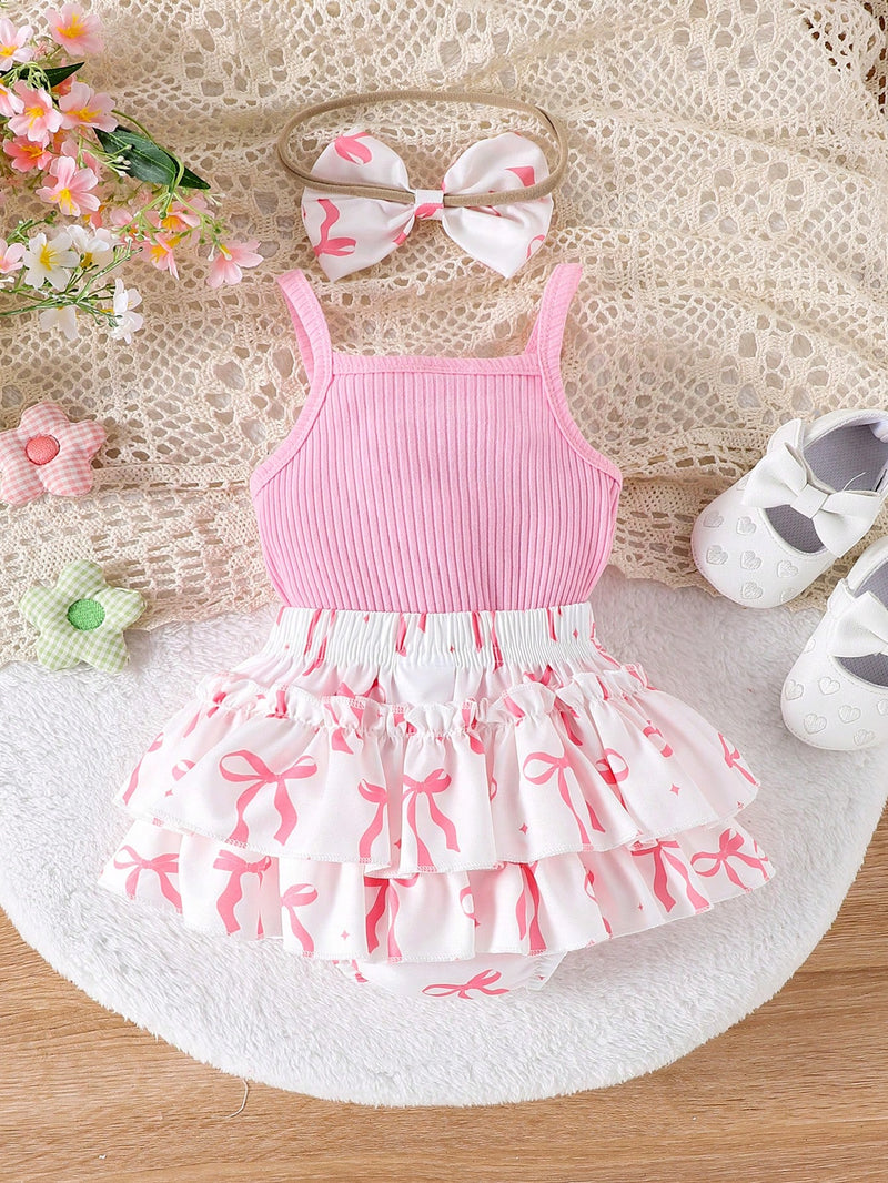 Conjunto de 2 peças de Bodysuit e shorts adoráveis para bebê menina, para o verão