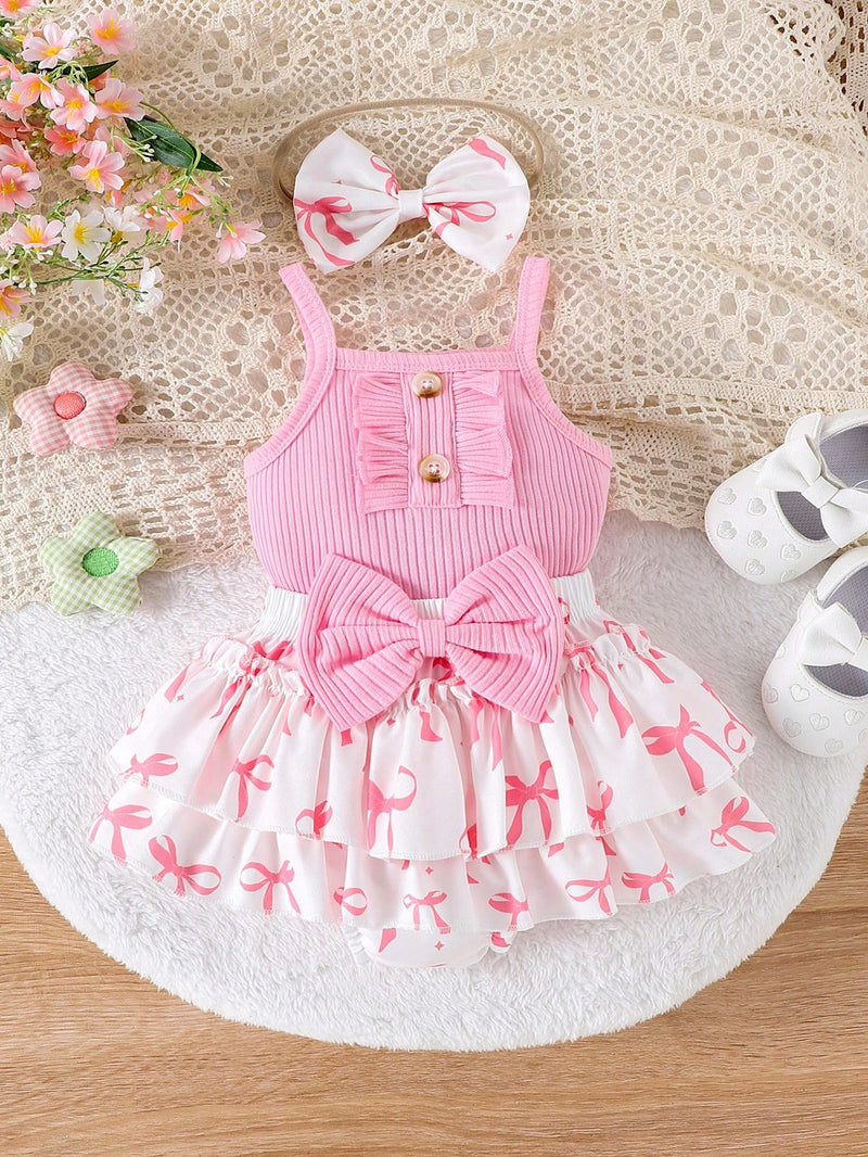 Conjunto de 2 peças de Bodysuit e shorts adoráveis para bebê menina, para o verão