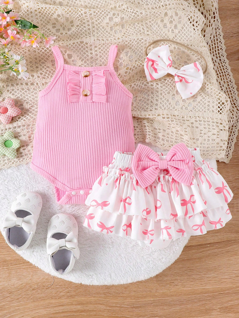 Conjunto de 2 peças de Bodysuit e shorts adoráveis para bebê menina, para o verão