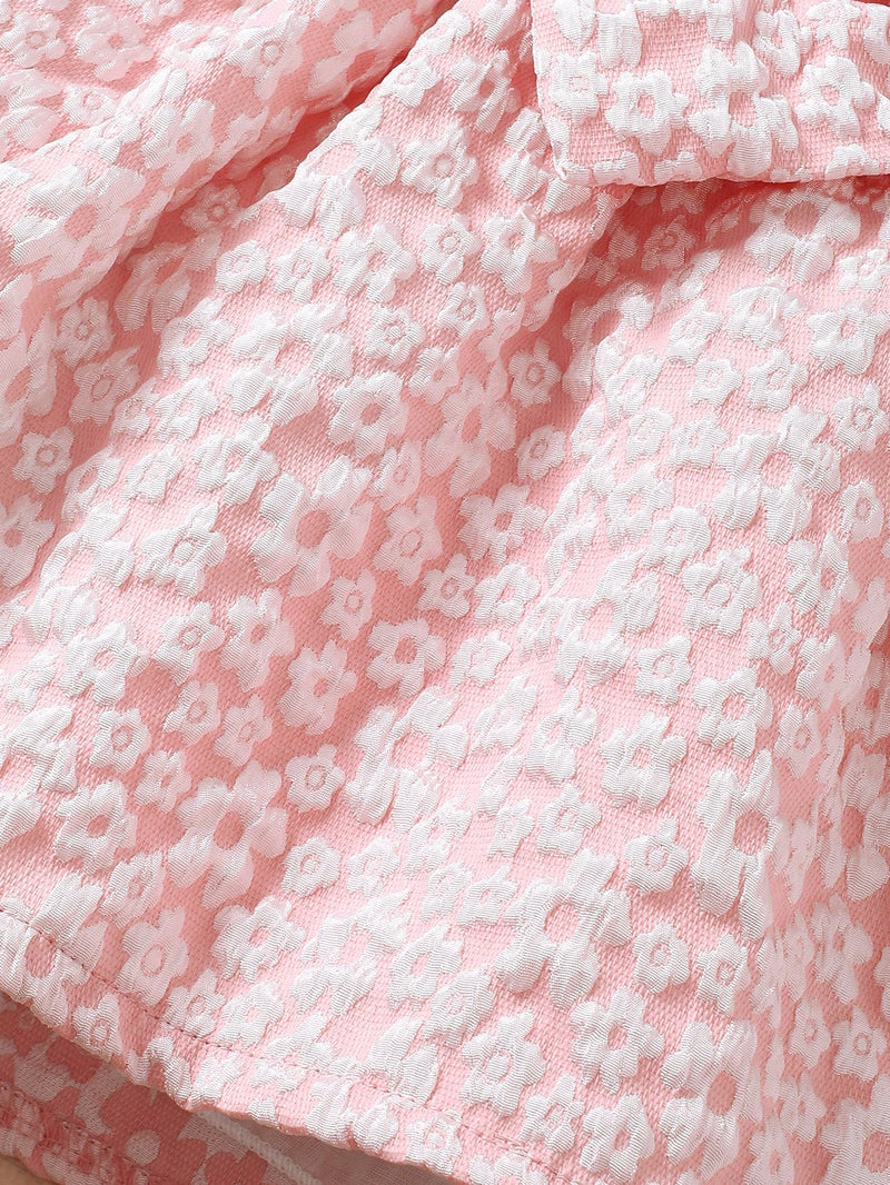 2 Peças Conjunto Vestido Floral Estampa Miúda e Lenço de Cabeça Simples Casual Diário para Bebê Menina