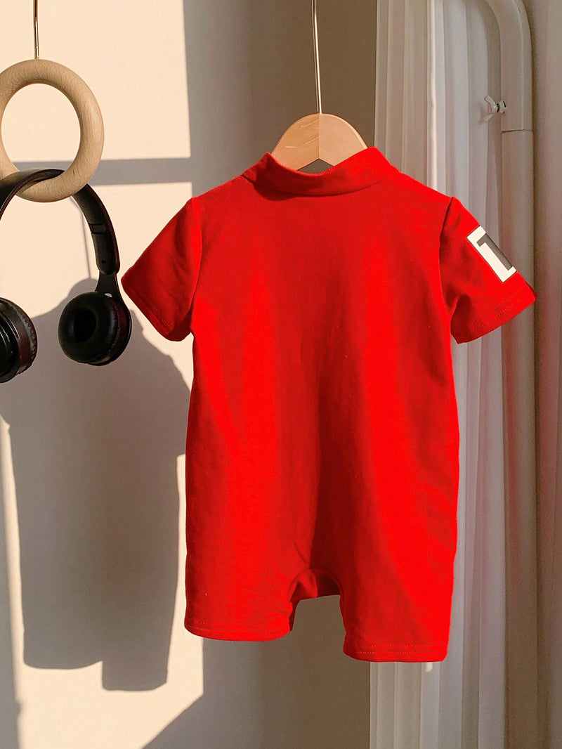 Conjunto de Macacão e Shorts de Manga Curta em Tricô Macio com Estampa de Letra para Bebê Menino/Menina