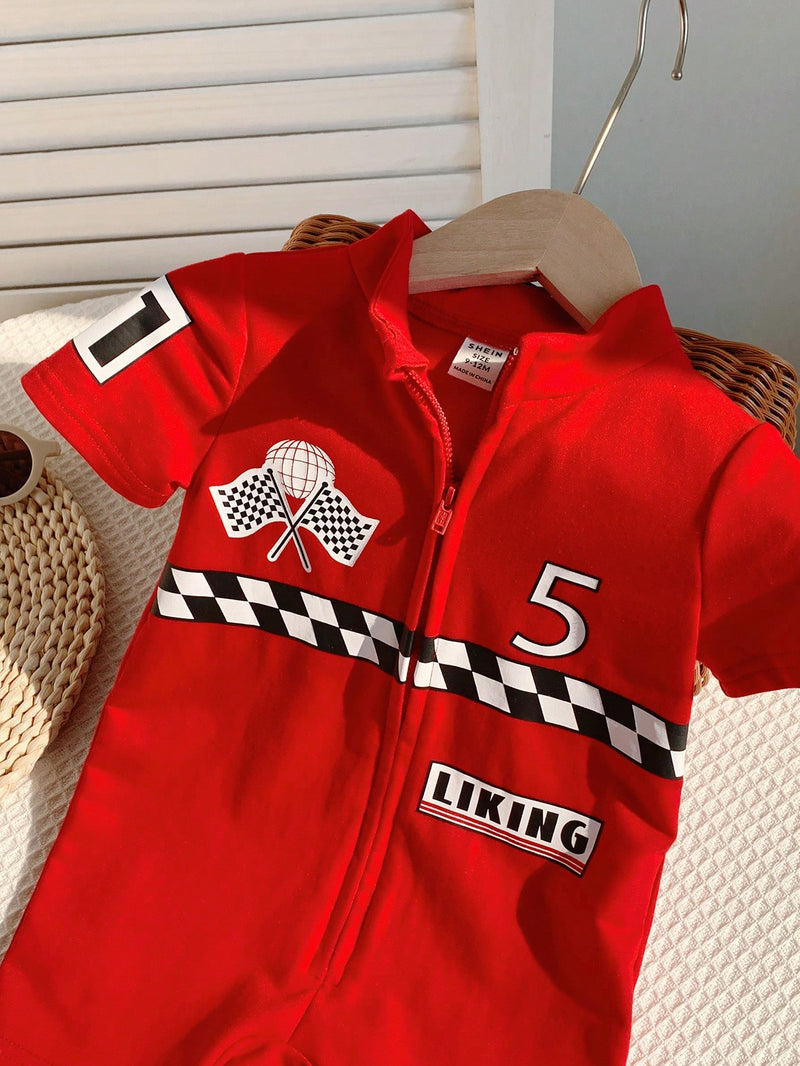Conjunto de Macacão e Shorts de Manga Curta em Tricô Macio com Estampa de Letra para Bebê Menino/Menina