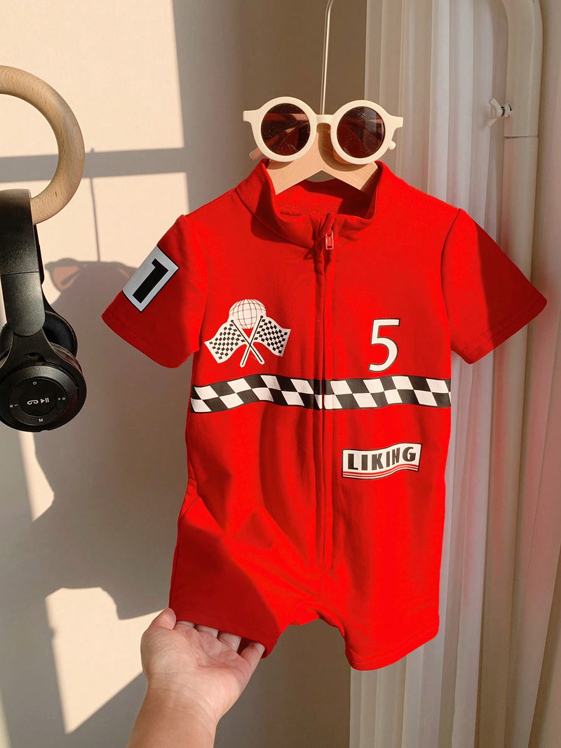 Conjunto de Macacão e Shorts de Manga Curta em Tricô Macio com Estampa de Letra para Bebê Menino/Menina