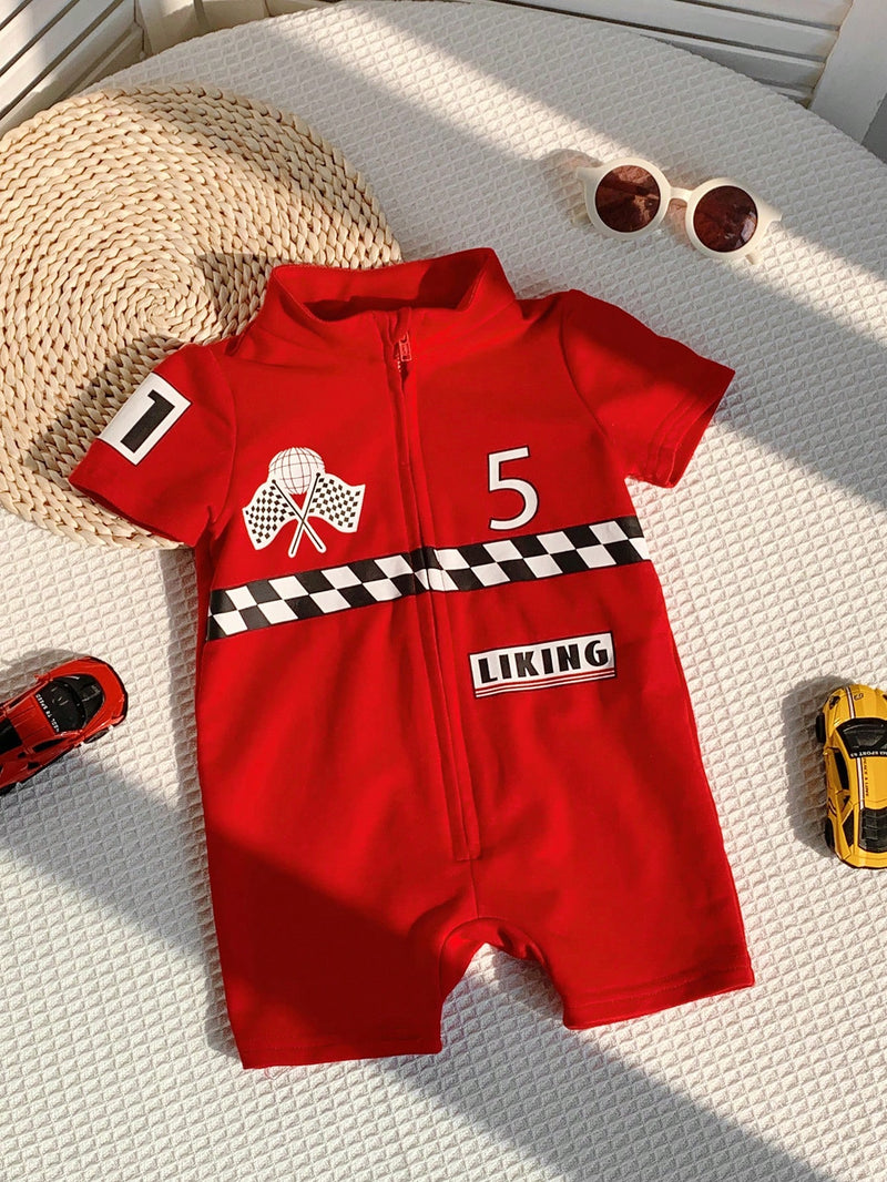 Conjunto de Macacão e Shorts de Manga Curta em Tricô Macio com Estampa de Letra para Bebê Menino/Menina
